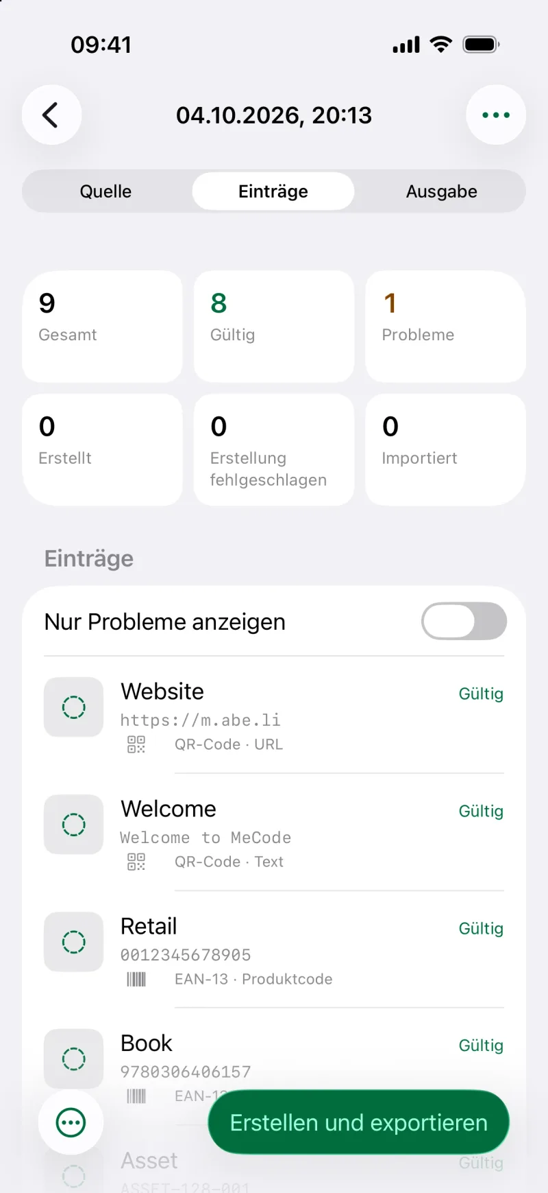 Codes stapelweise aus einer Liste erstellen