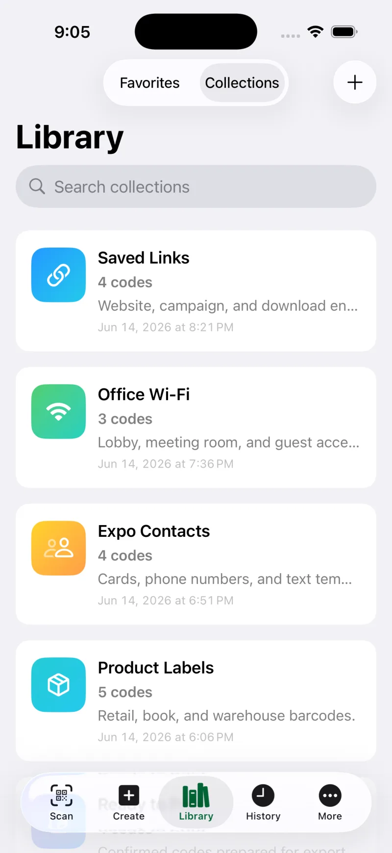 Save codes to favorites and collections