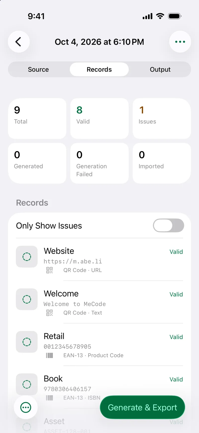 Batch generate codes from a list