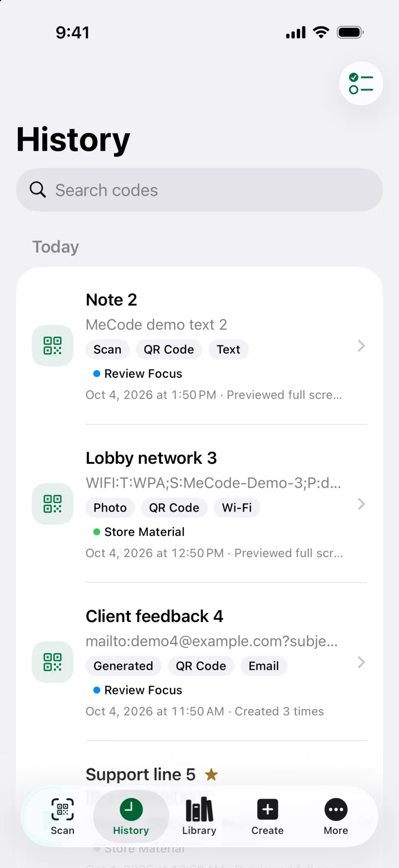 Search and filter code history