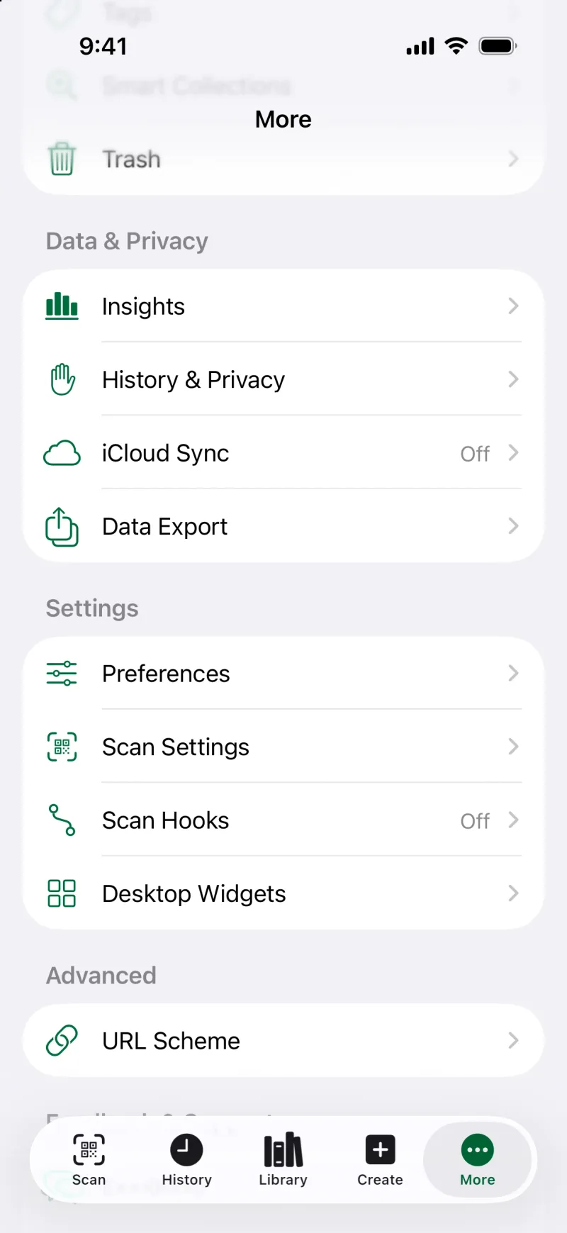 MeCode privacy settings in the app