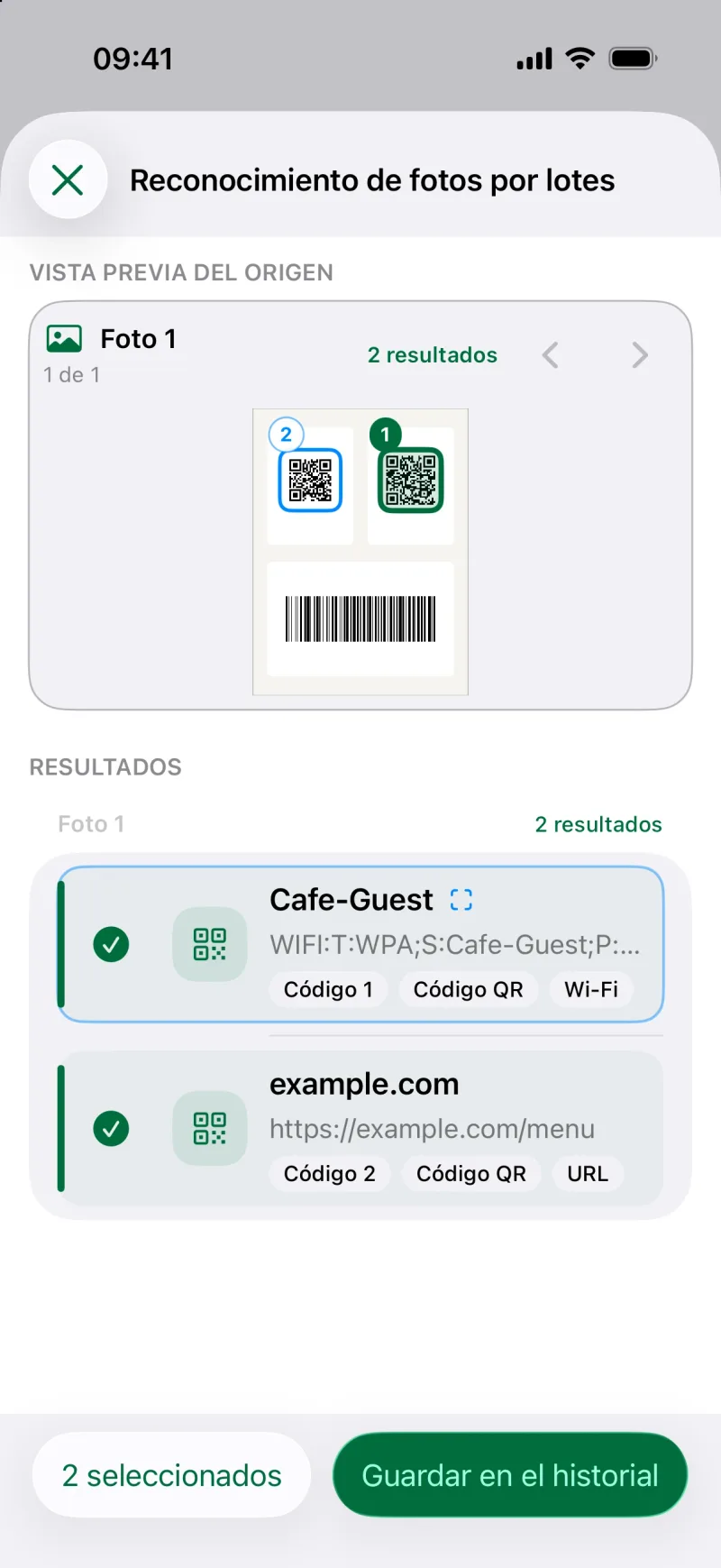 Revisar los códigos reconocidos en fotos y PDF