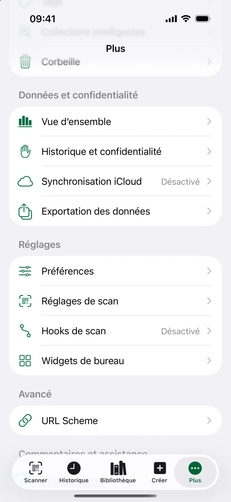 Réglages de confidentialité de MeCode dans l’app