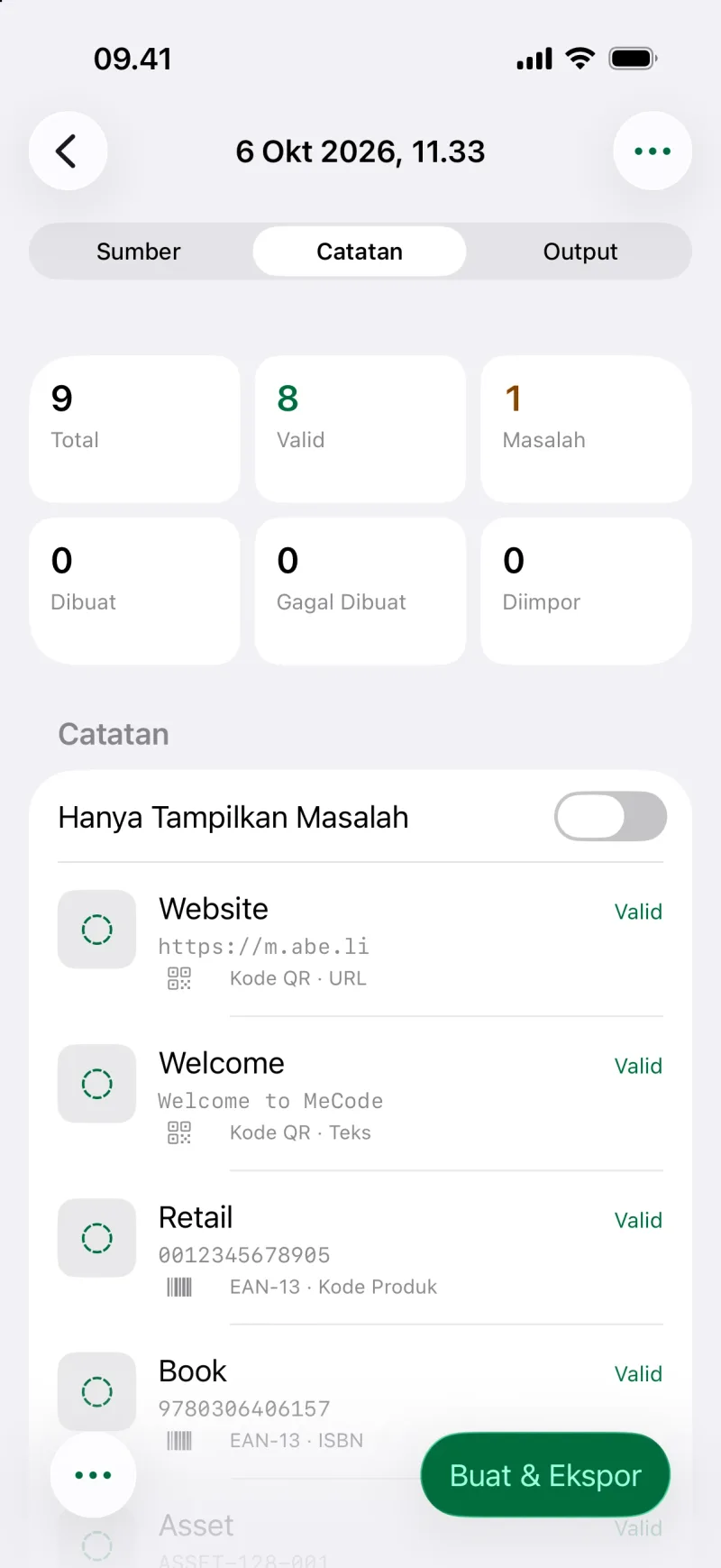 Buat kode secara massal dari daftar