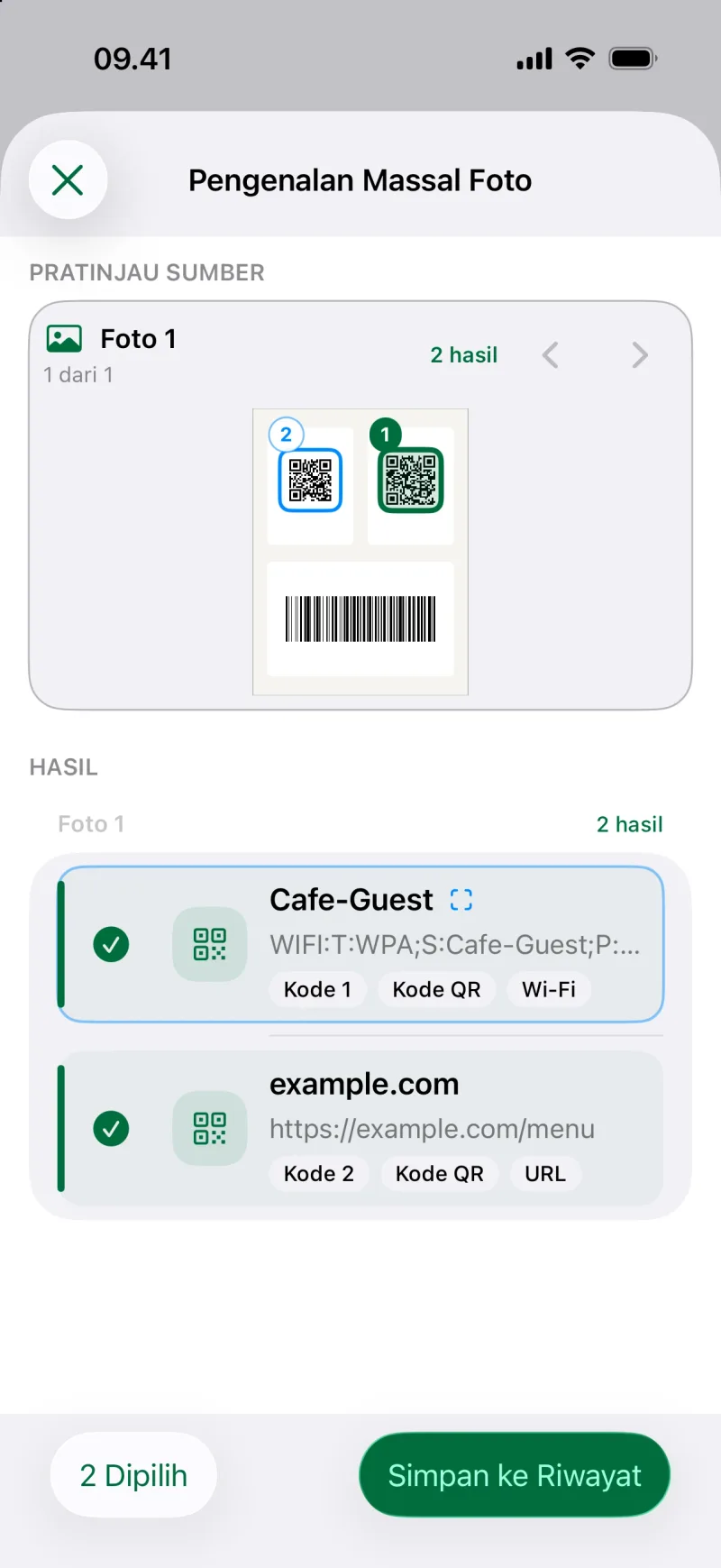 Tinjau kode yang dikenali di foto dan PDF