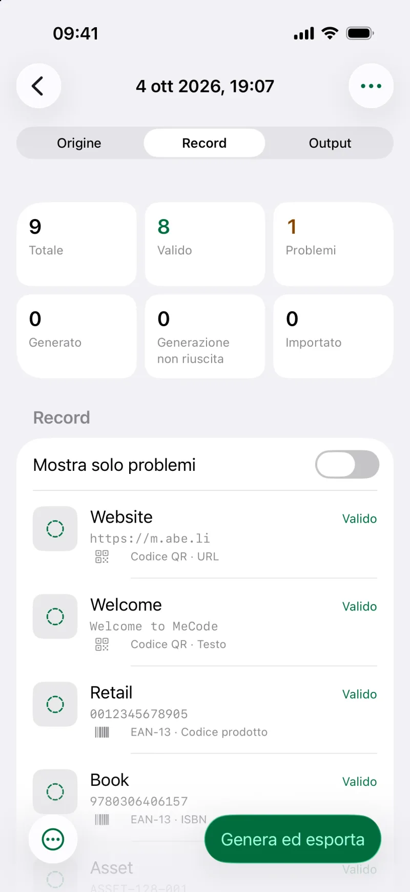 Genera codici in batch da un elenco
