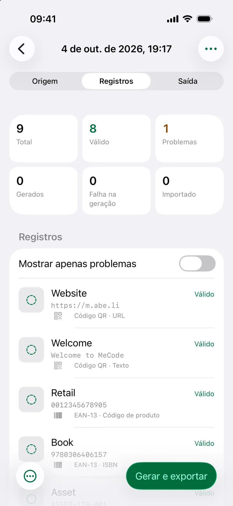 Gerar códigos em lote a partir de uma lista